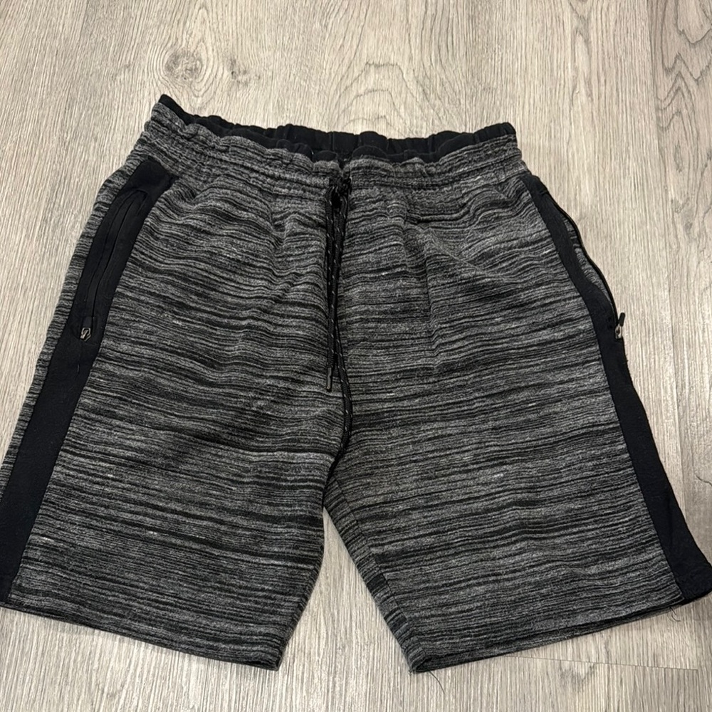 Men's Black and Gray Striped Shorts